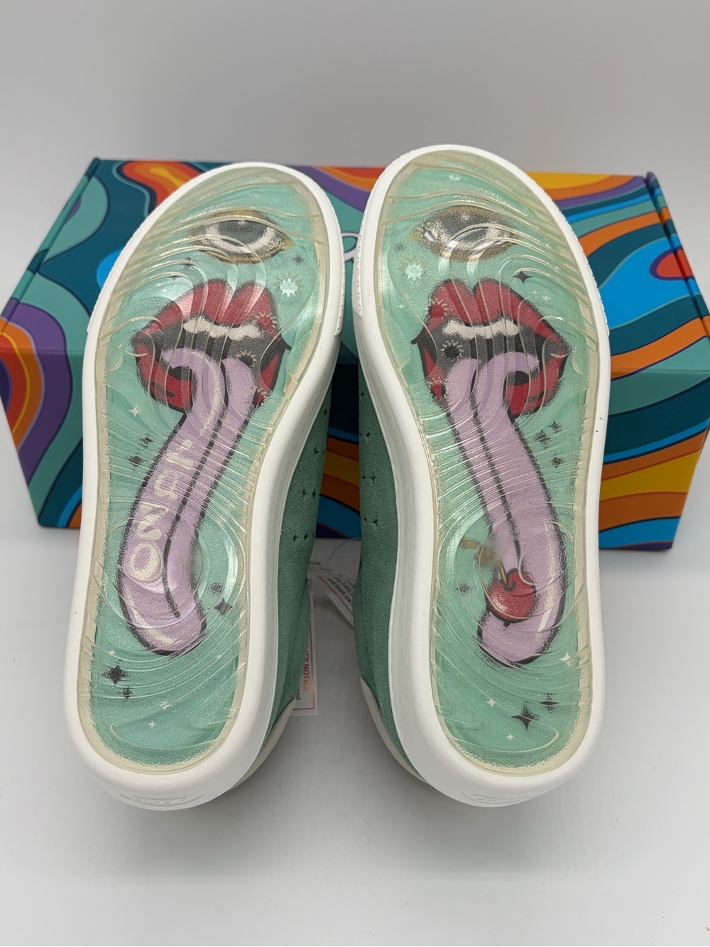 Lazo Women Mint Green Slip-On Sneakers with Graphic Soles
